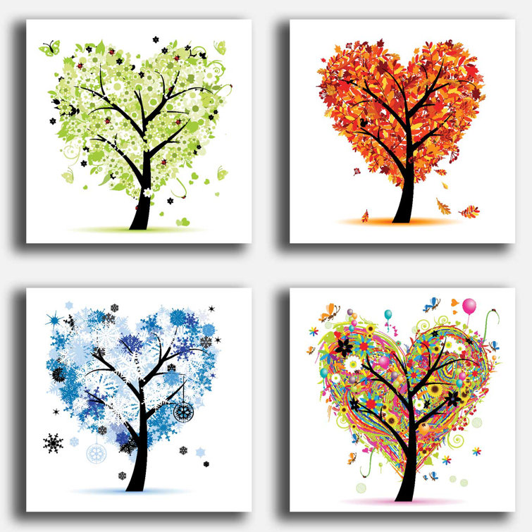 ClassicLiving Four Seasons Love Tree Of Life 4 Piece Wrapped Canvas